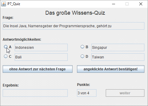 Oberfläche des Programms P7 nach [weiter]