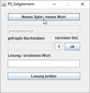 Oberfläche des Programms P9 zu Anfang eines neuen Worts
