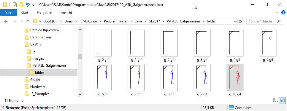 Bildschirmfoto: Windows-Explorer zeigt Serie von 11 Galgen-Bildern