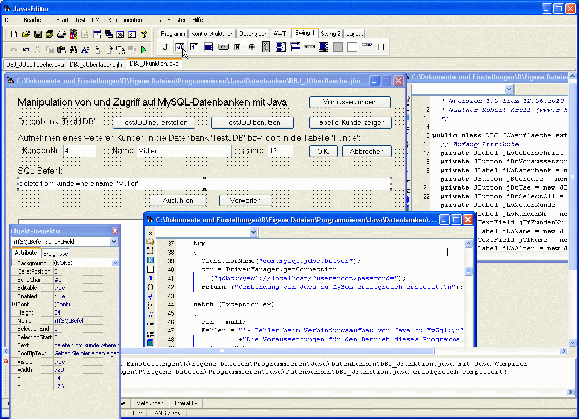 Erstellen der grafischen Oberfläche in der Javeditor-Entwicklungsumgebung (Screenshot)