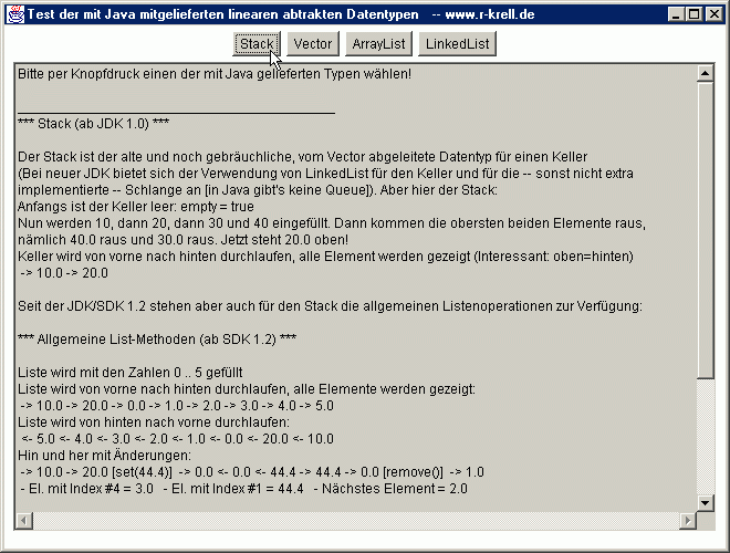 Bildschirmansicht: Testprogramm abstrakte Datentypen