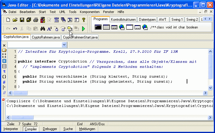 Bildschirmansicht: Javaeditor mit vollständigem Quelltext des Interfaces