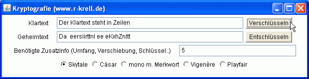 Bildschirmansicht: Oberfläche meines Krypto-Programms