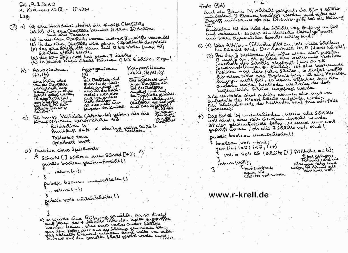 handschriftl. Klausurl�sung, Seiten 1 und 2