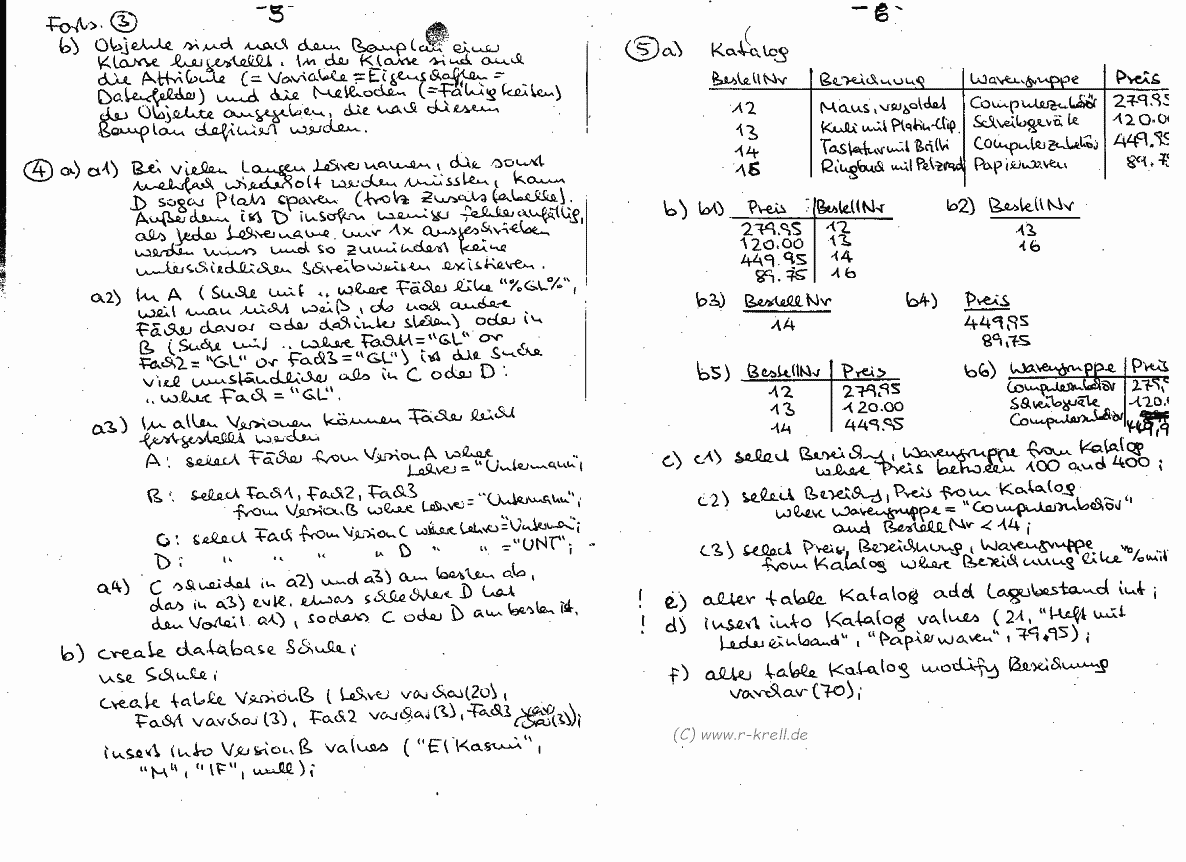 handschriftl. Klausurlösung, Seiten 5 und 6