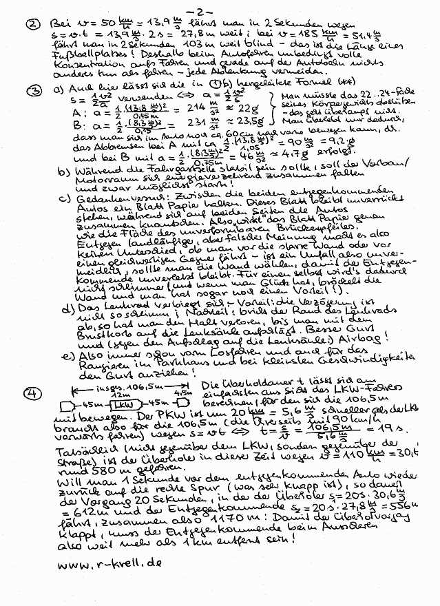 Physik im Straßenverkehr - handschriftl. Lösung, Seite 2
