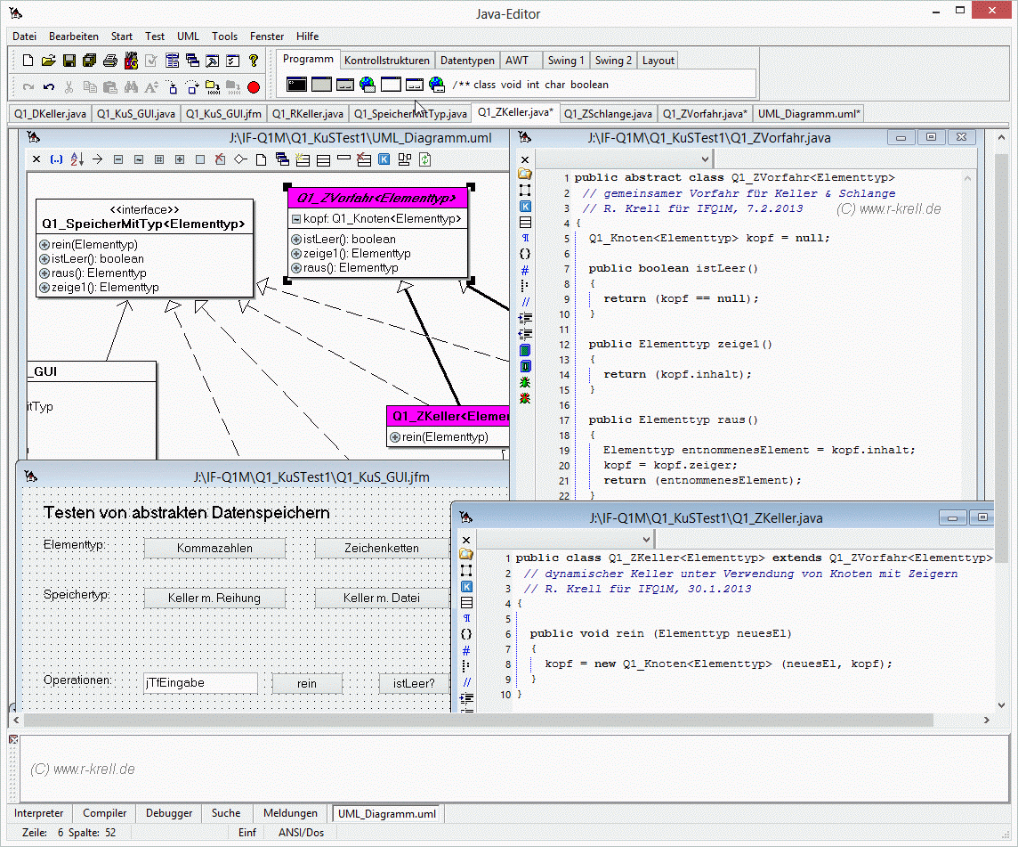 Bildschirmfoto Javaeditor mit Keller & Schlange