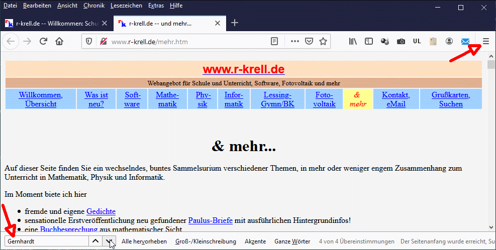 Beispiel einer Seitensuche mit Mozilla Firefox