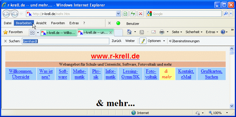 Beispiel einer Seitensuche mit dem Internet-Explorer