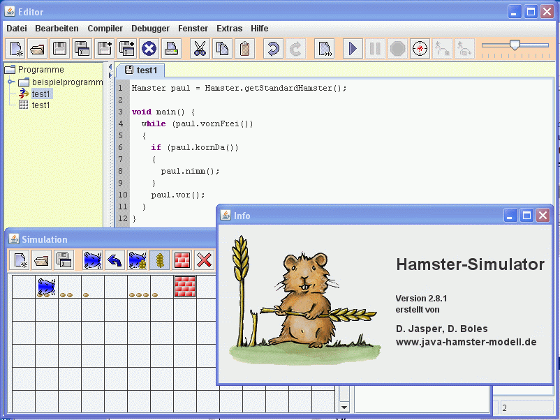 Bildschirmansicht: Hamstersimulator mit objektorientiertem Programm