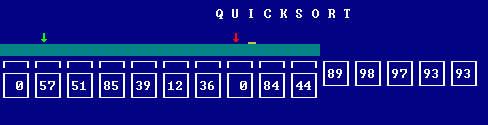 Quicksort mit ganzen Zahlen -- Zwischenzustand. Pivot=reihe[(li+re)/2], hier 39