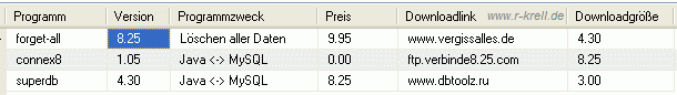 Tabelle Beisp1 mit frei erfundenen Softwareprogrammen