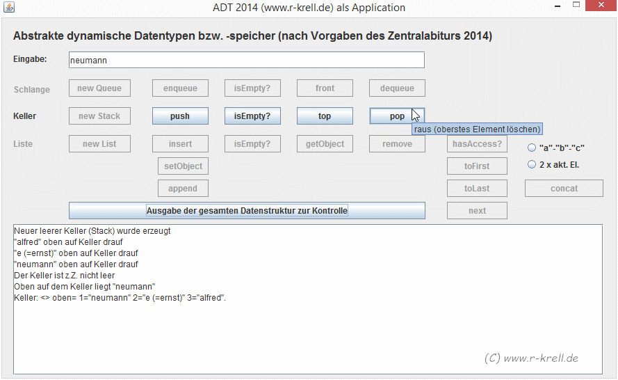 Bildschirmfoto Applet ADT14 für Schalnge, Keller und Liste