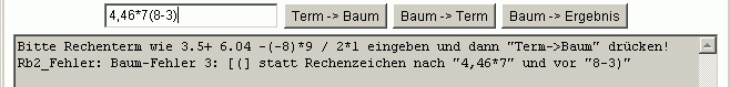 Oberfläche mit Beispiel für erweiterten Rechenbaum