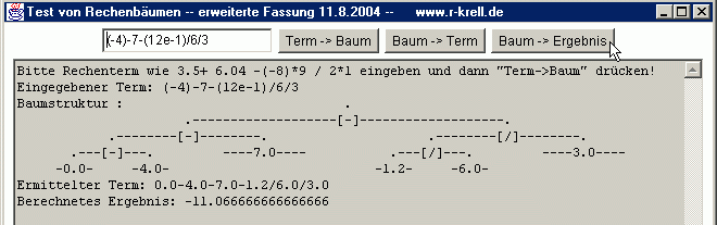 Oberfläche mit Beispiel für erweiterten Rechenbaum