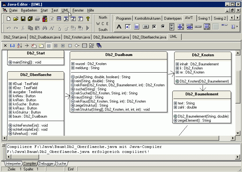 Beispielansicht Java-Editor (mit UML-Diagramm)