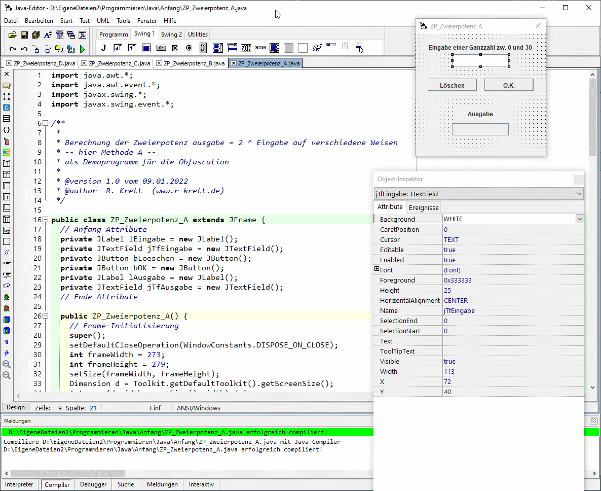 Bildschirmabdruck automat. Quelltext im Javaeditor