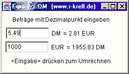 Bildschirmfoto: Euro-Umrechner