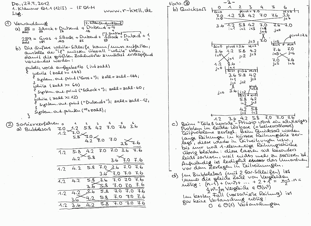 handschriftl. Klausurlösung, Seiten 1 und 2