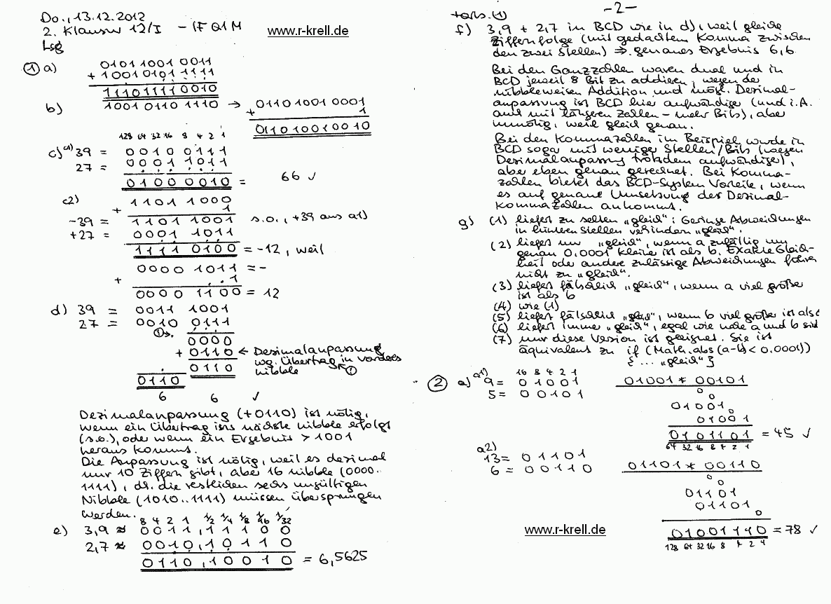 handschriftl. Klausurlösung, Seiten 1 und 2