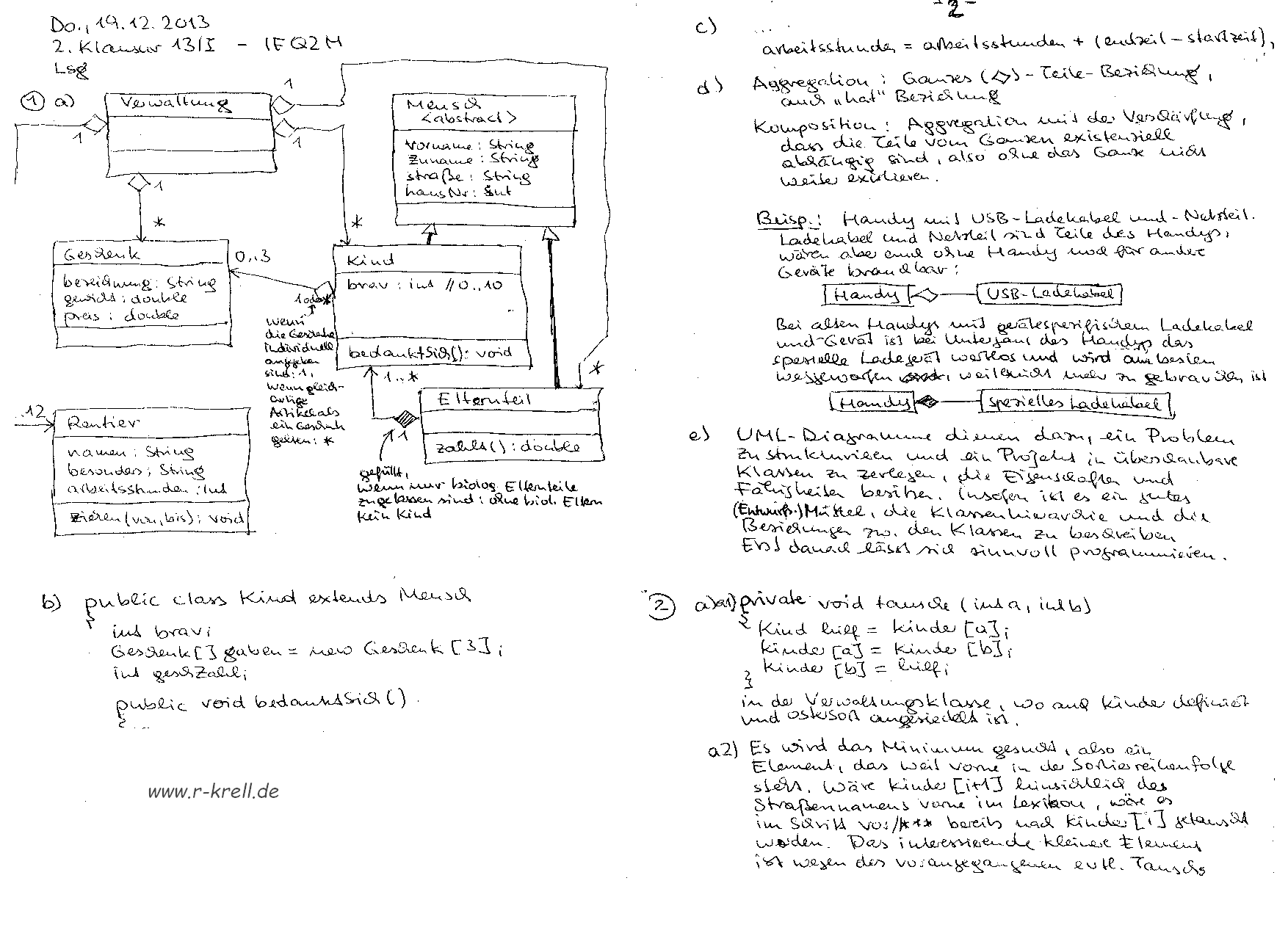 handschriftl. Klausurlösung, Seiten 1 und 2