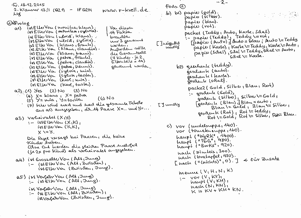 handschriftl. Klausurlösung, Seiten 1 und 2