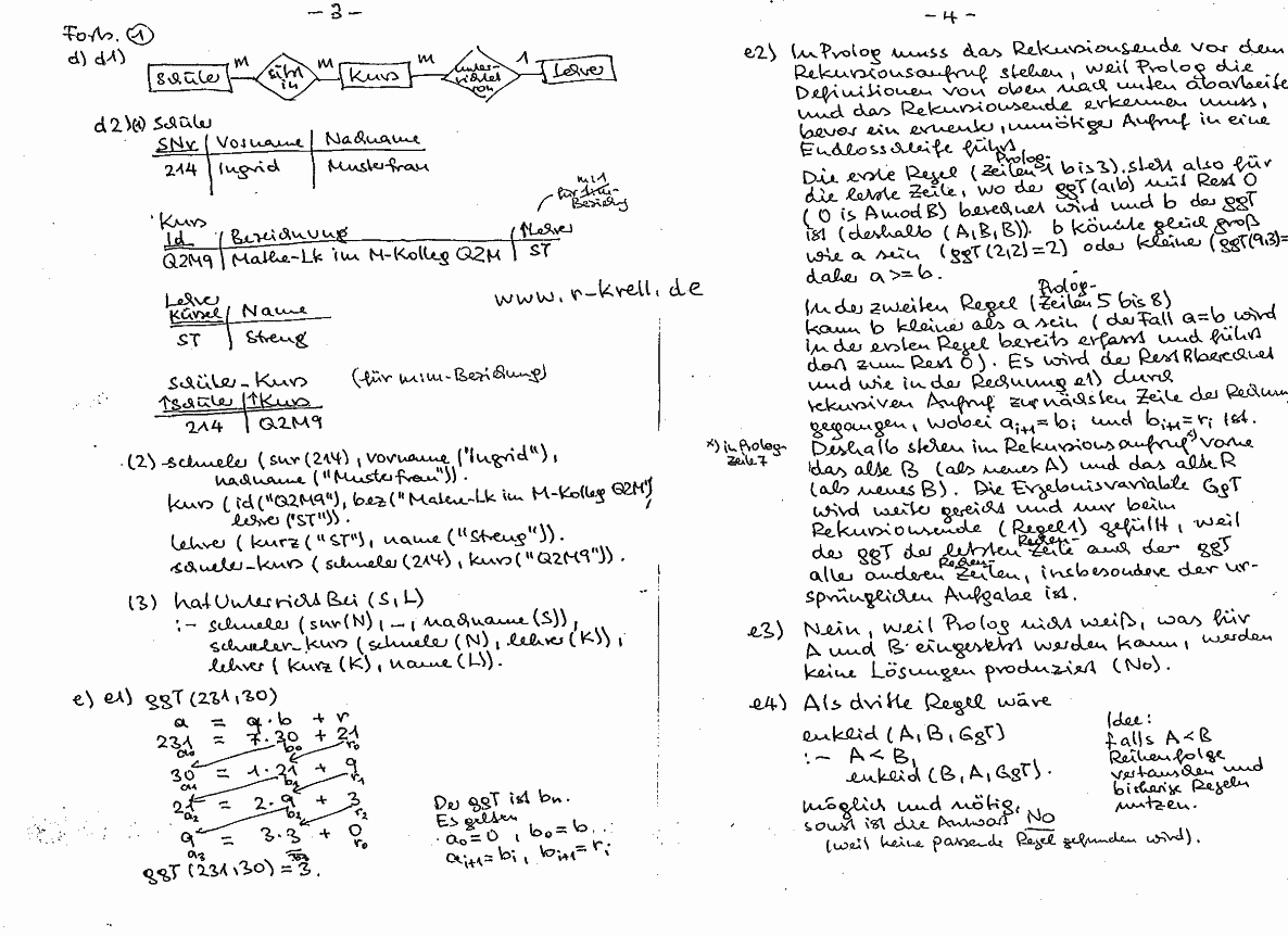 handschriftl. Klausurlösung, Seiten 3 und 4
