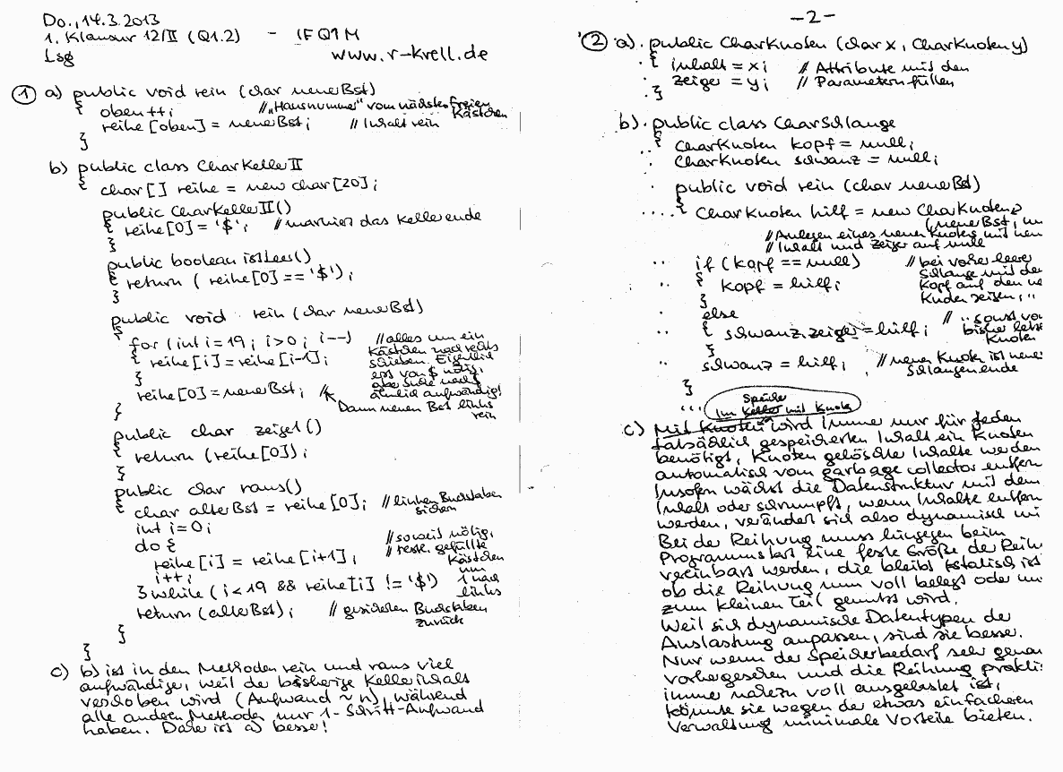 handschriftl. Klausurlösung, Seiten 1 und 2
