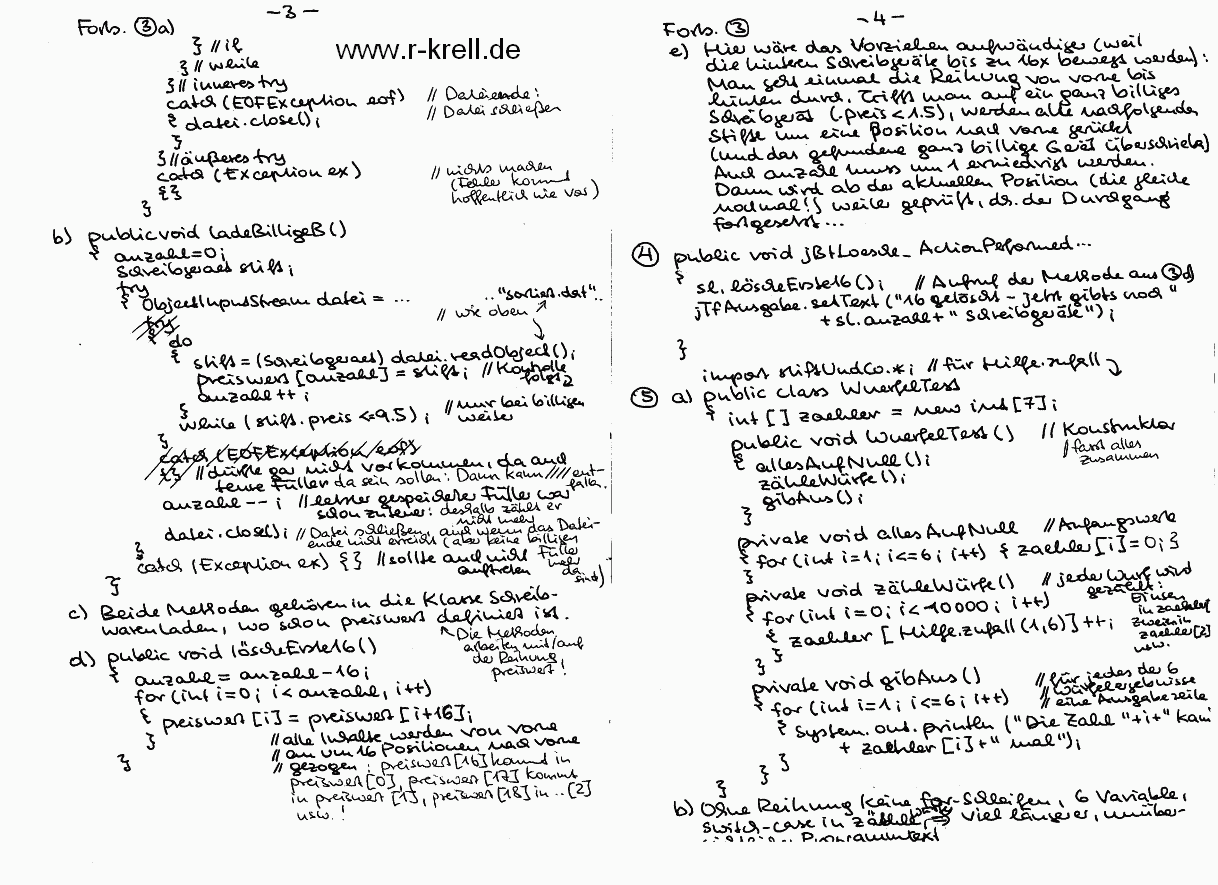 handschriftl. Klausurlösung, Seiten 3 und 4