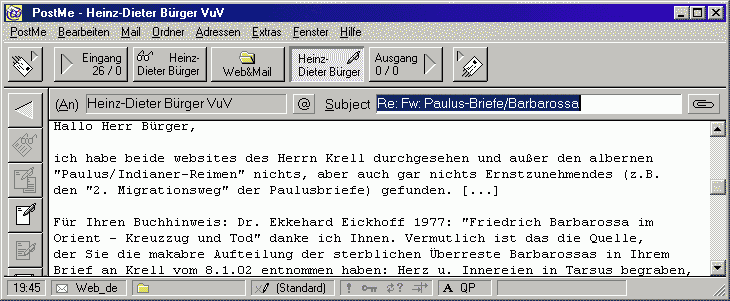 e-Mail (gekürzter Auszug) eines Ungenannten