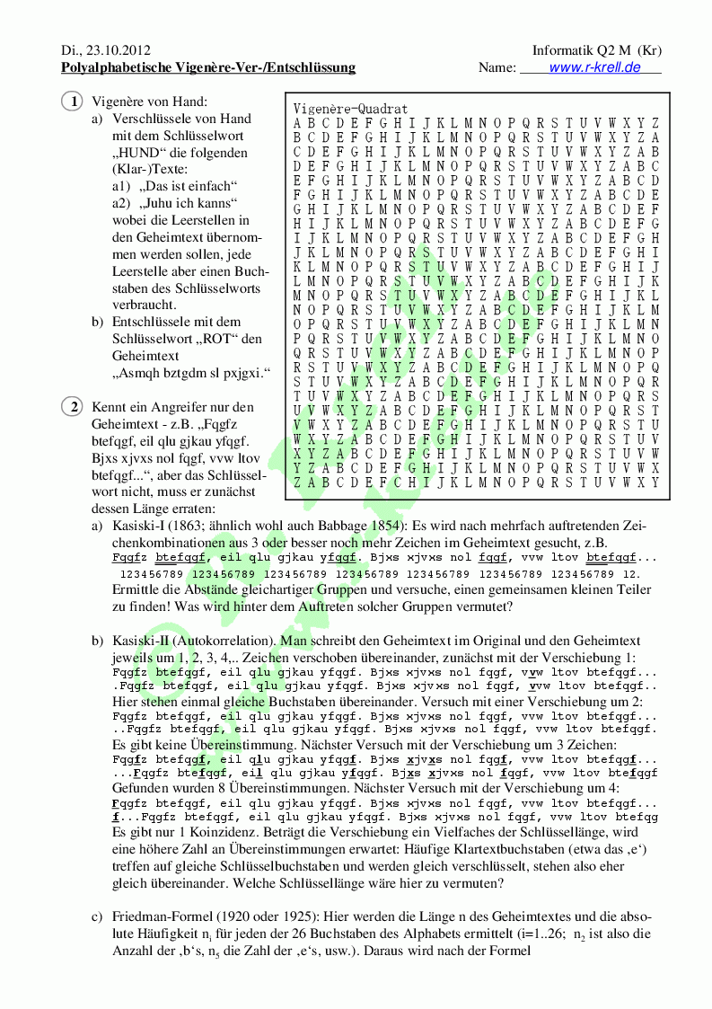 Bild: erste Seite des Übungsblatts